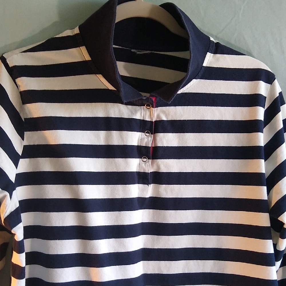 women's M-L-XL navy & white Polo stretchy stripes - Picture 3 of 14